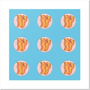 Blue Fried Bacon Pattern Posters and Art